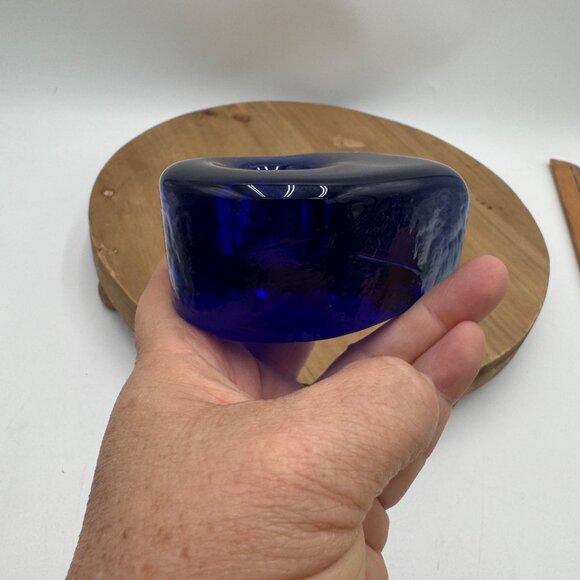 Cobalt Blue Blenko Candle Holder Tear Drop Taper Candle Holders Mid Century Mode - Picture 7 of 12